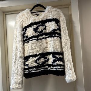 Tibi Cream and Black Fuzzy Crewneck Sweater
